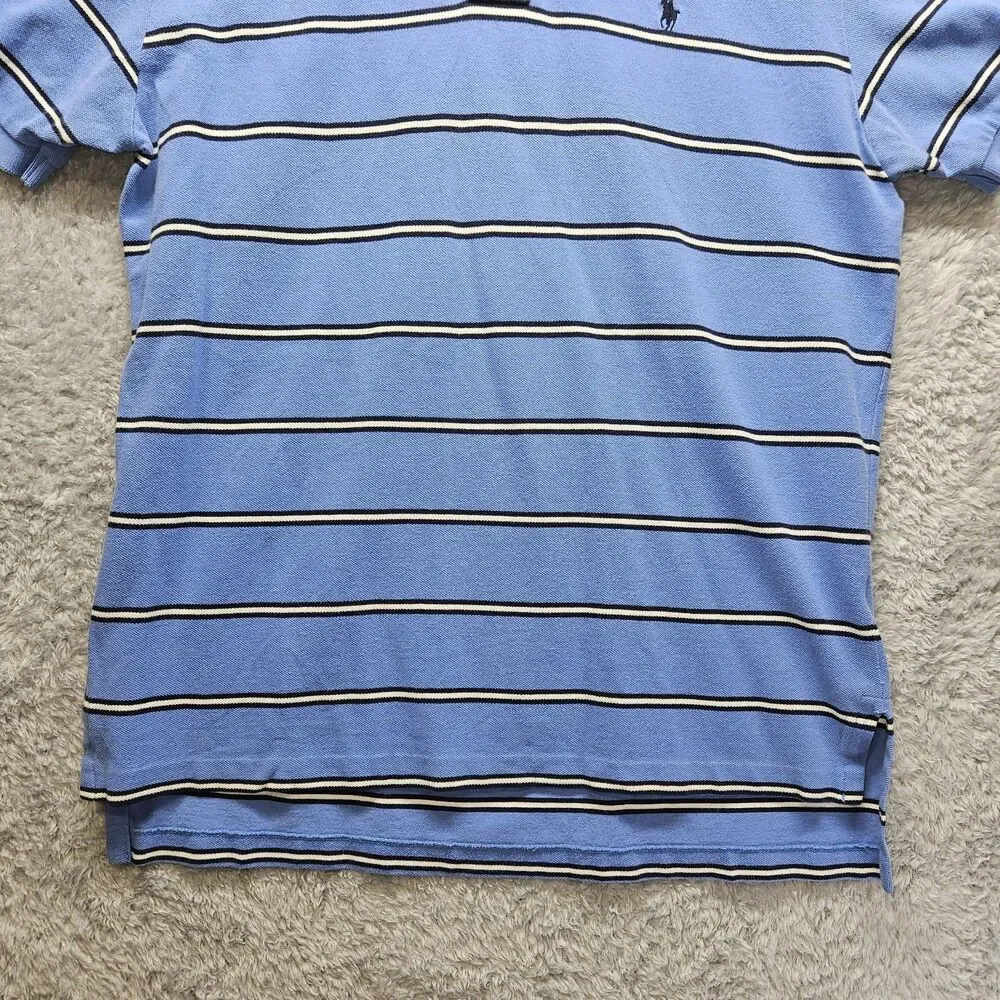Polo Ralph Lauren Mens Blue Stipe Polo Shirt Size L Cotton Classic Preppy